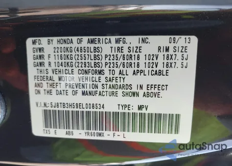 2014 Acura Rdx from USA, damaged, VIN 5J8TB3H59EL008534